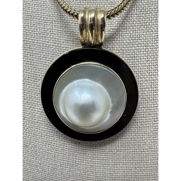MAZZA BARTHOLOMEW SIGNED 14k YELLOW GOLD MABE BLISTER PEARL Pendant Necklace - Picture 2 of 15
